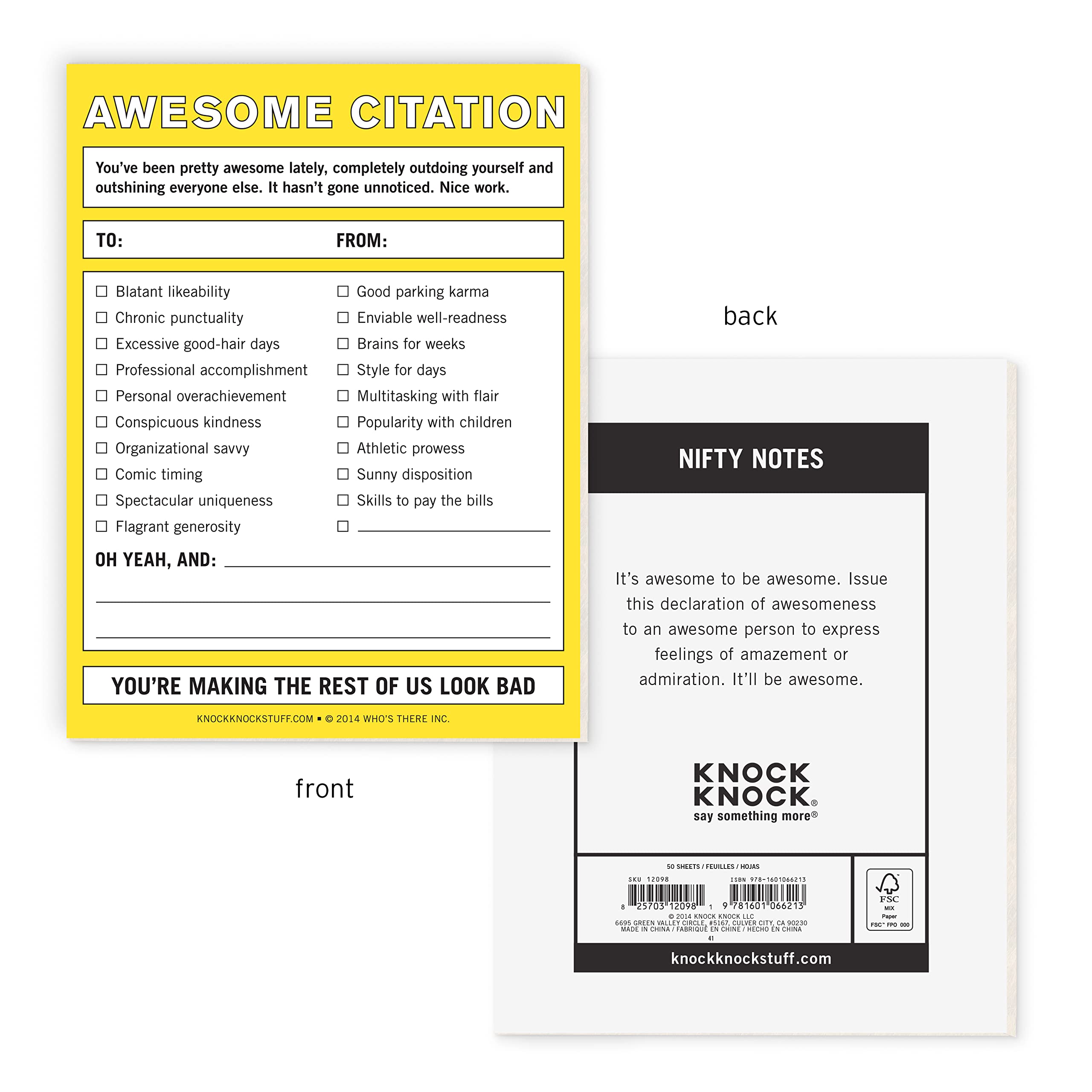 6-Count Knock Knock Awesome Citation Nifty Note Pads - Encouragement Checklist Memo Pads (Yellow), 4 x 5.25-inches each - Image 3