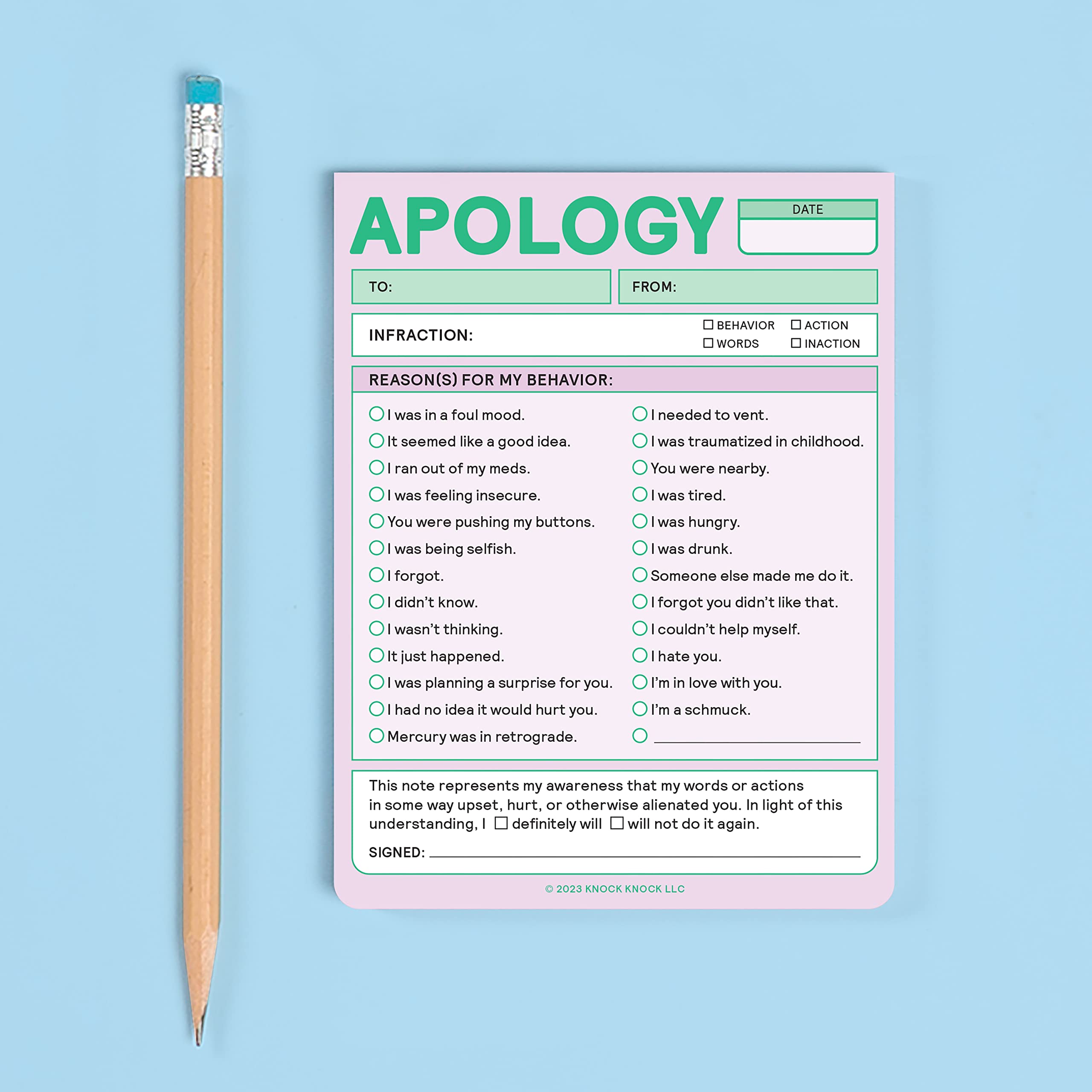 Knock Knock 1-Count Apology Nifty Note, Sorry Memo & Apology Note Checklist Pads, 4 x 5.25-inches each (Pastel) - Image 4