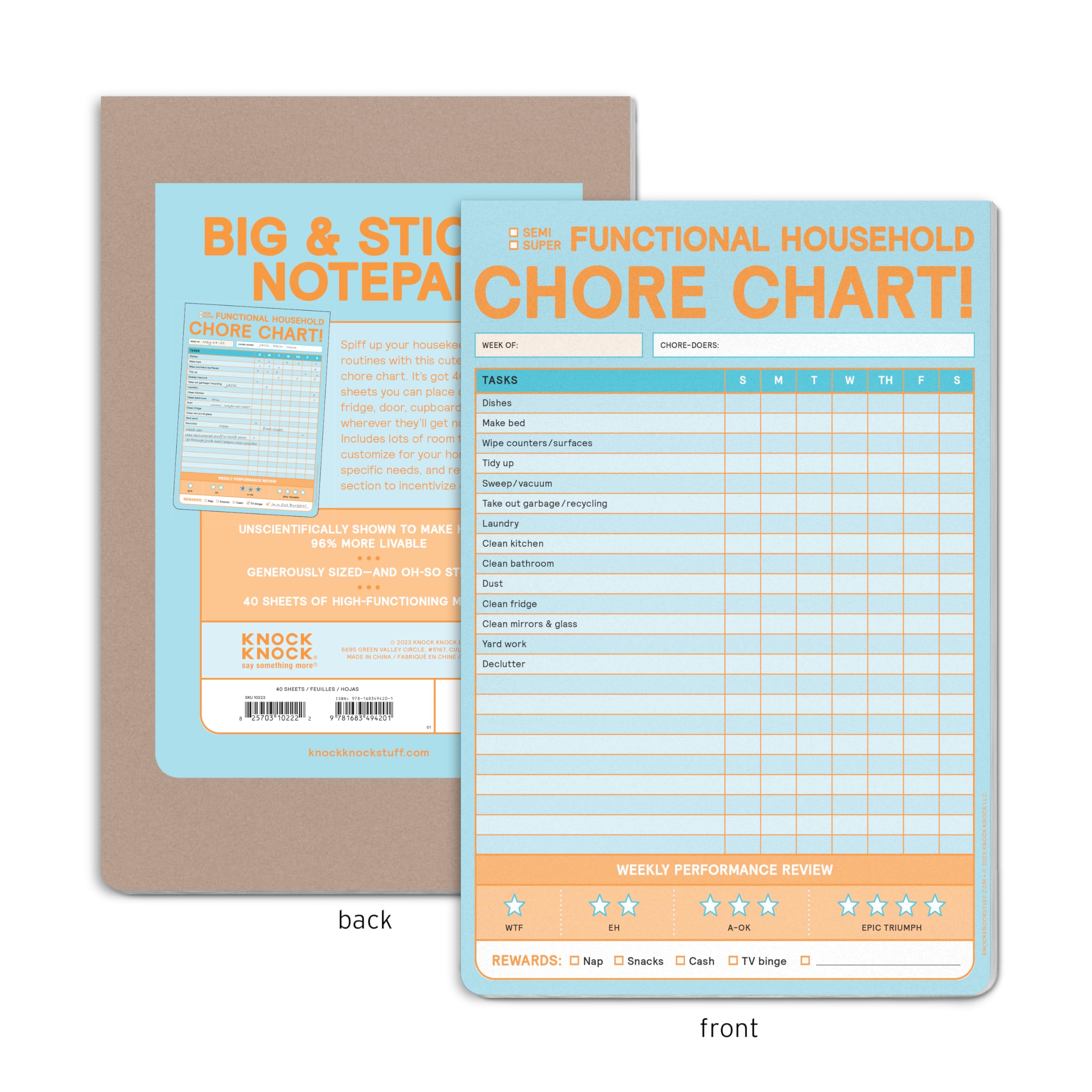 Knock Knock Chore Chart Big & Sticky Notepad - Sticky Chore Tracker Pad (40 Sheets, 9.75 x 7-inches) - Image 3
