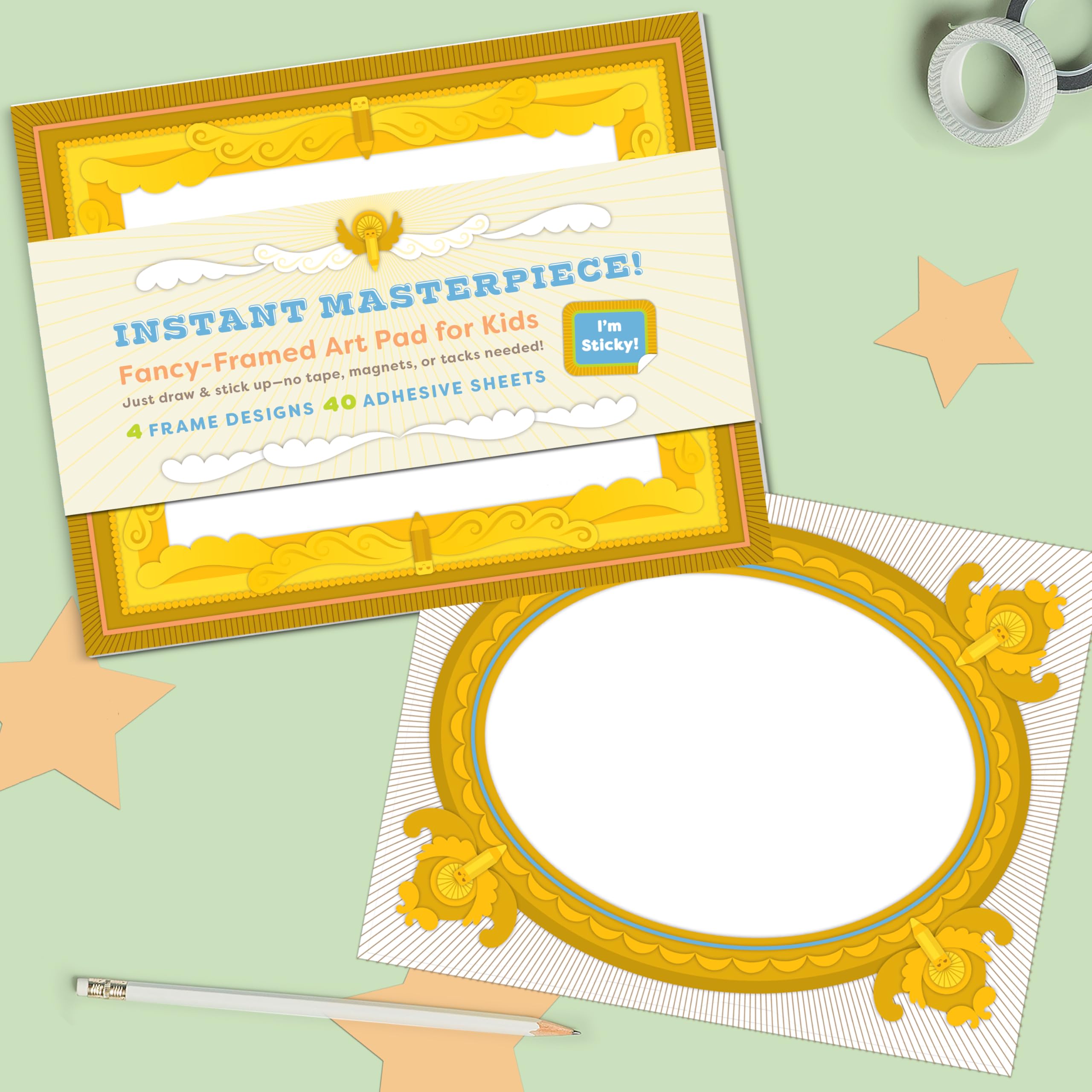 Knock Knock Kids Instant Masterpiece! Sticky Art Pad: Fancy-Framed Art Pad for Kids (40 Adhesive Sheets, 10 Each of 4 Styles), 10 x 8-Inches - Image 5