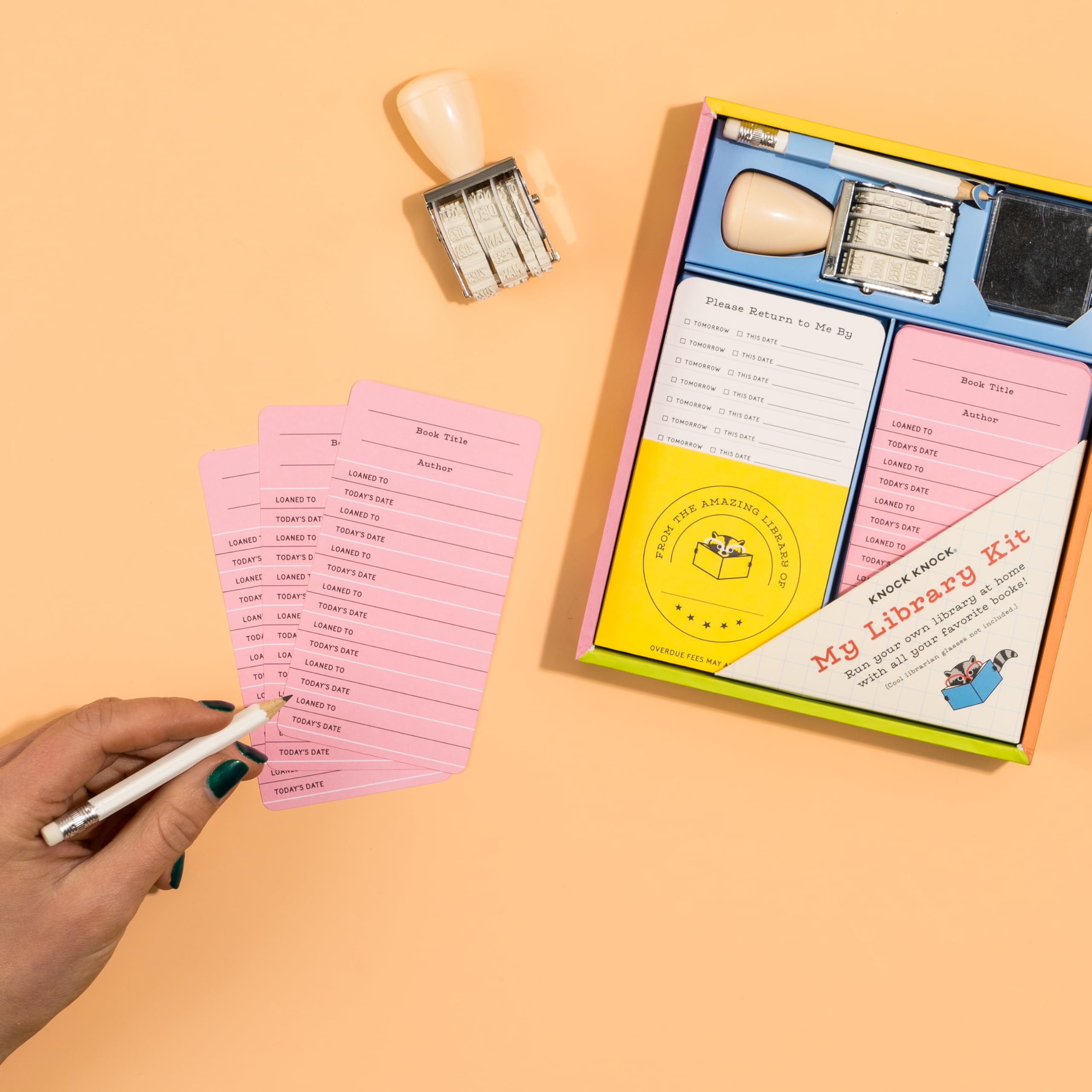 Knock Knock Kids Library Kit: 20 Card Catalog Checkout Cards, Bookplates, Date Stamp & Inkpad, 11117 - Image 5