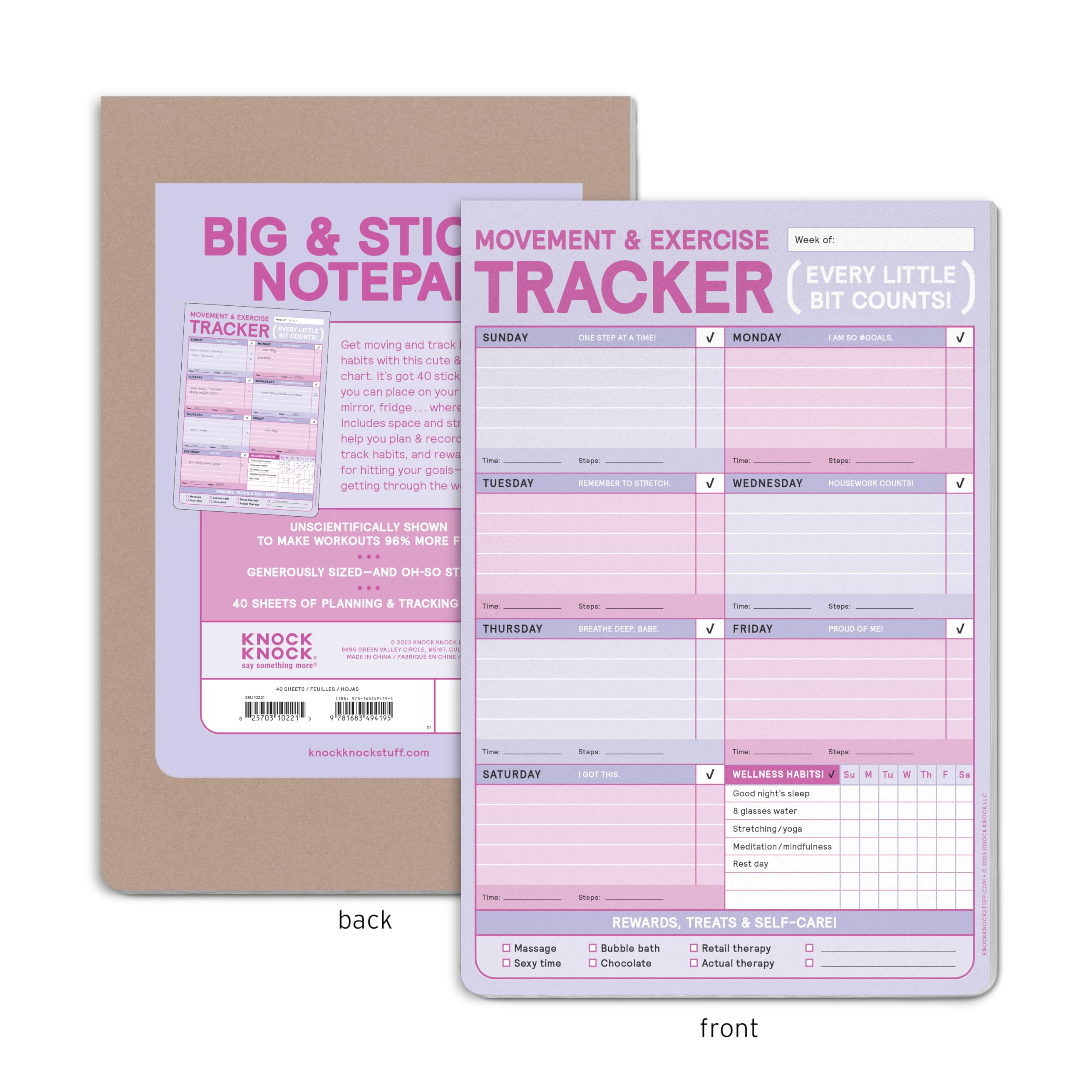 Knock Knock Movement & Exercise Tracker Big & Sticky Notepad - Sticky Fitness Tracker Pad (40 Sheets, 9.75 x 7-inches) - Image 3