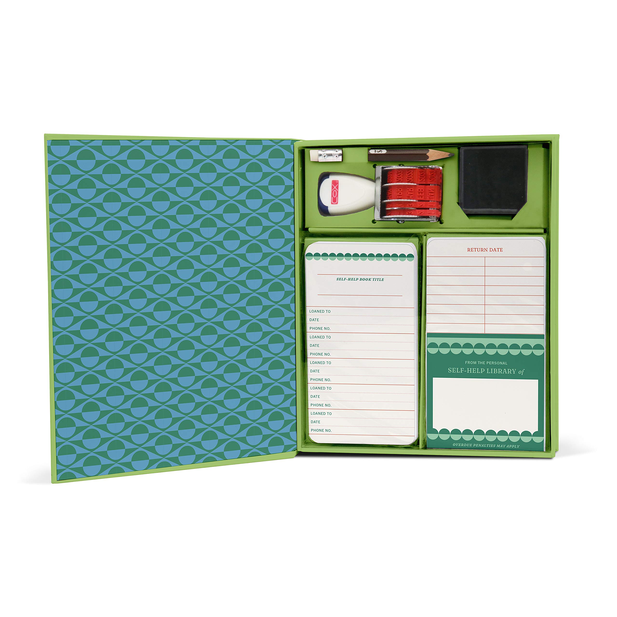 Knock Knock Self-Help Edition Personal Library Kit & Gift for Book Lovers - Card Catalog Checkout Cards, Bookplates, Date Stamp & Inkpad 6 x 7.5 x 1.25 inches - Image 3