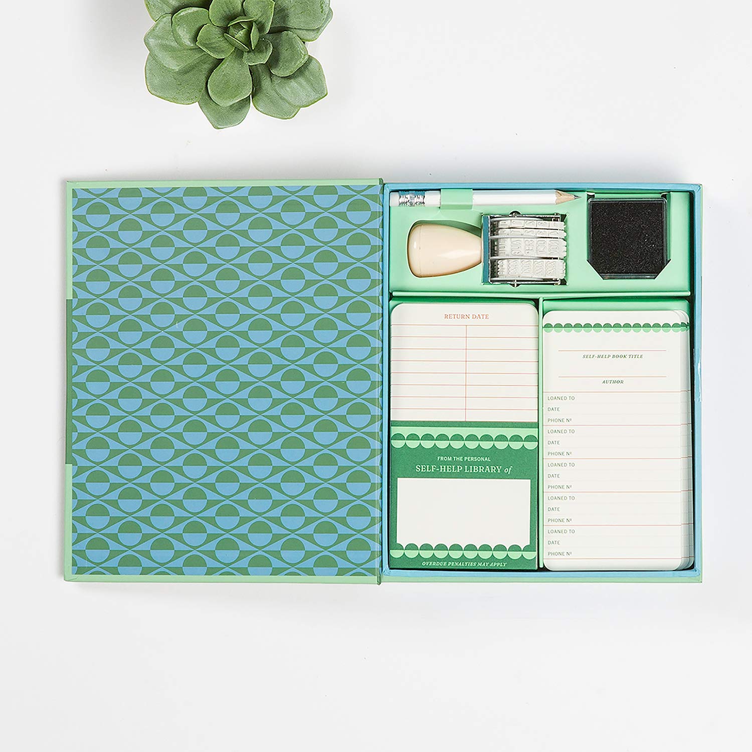 Knock Knock Self-Help Edition Personal Library Kit & Gift for Book Lovers - Card Catalog Checkout Cards, Bookplates, Date Stamp & Inkpad 6 x 7.5 x 1.25 inches - Image 4