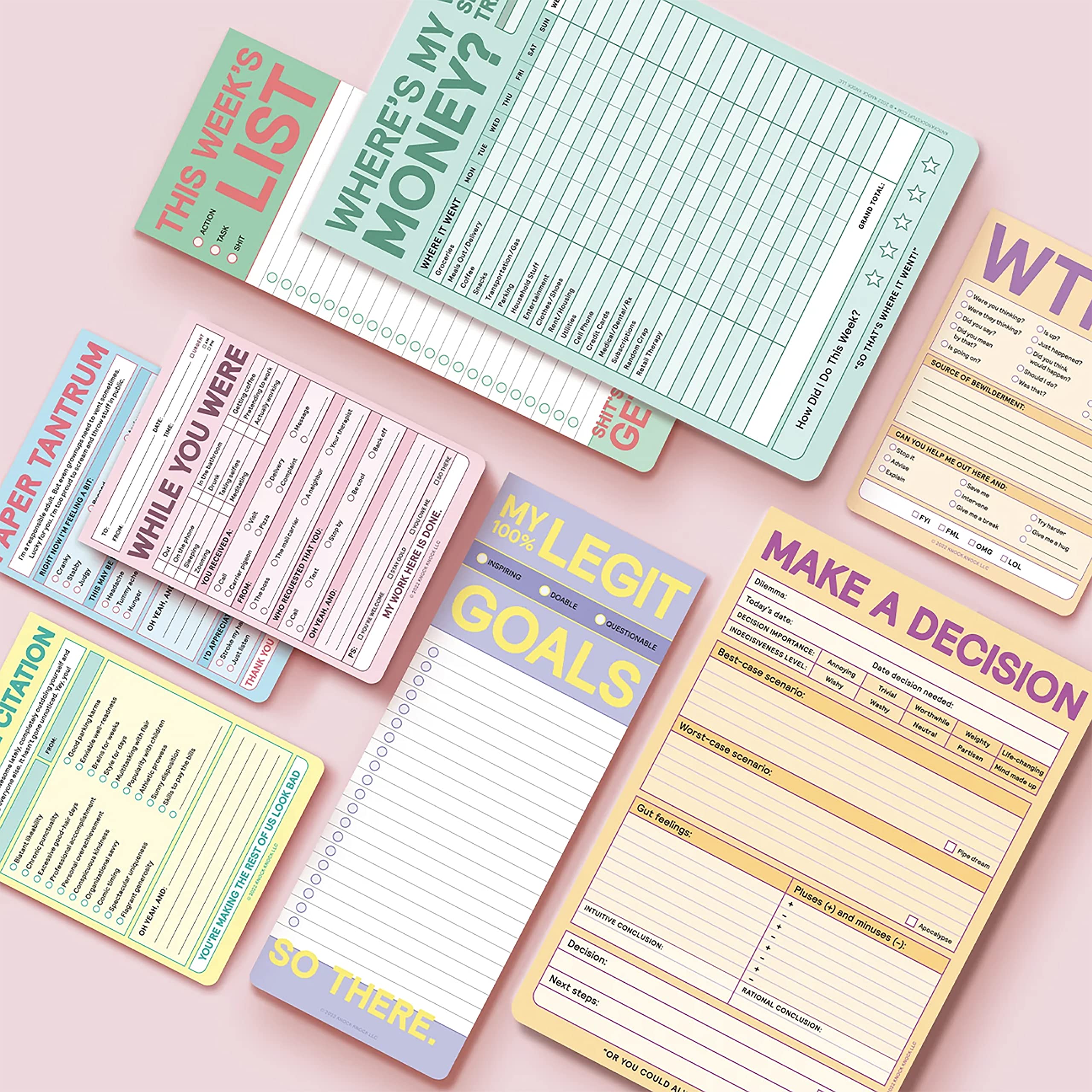 6-Count Knock Knock Make a Decision Pads, Checklist Funny Office Notepads, 6 x 9-inches each (Pastel) - Image 8